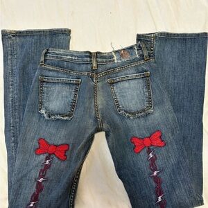 Vintage Hart&Harrington Tattoo Co Jeans with Red Bows and Barbed Wire embroidery